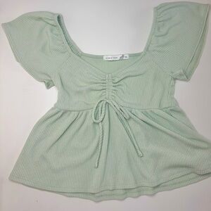 Altar'd State Green Flutter Sleeve Ruched Blouse